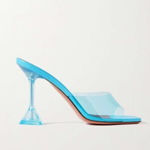 Amina Muaddi Blue Lupita PVC and leather mules